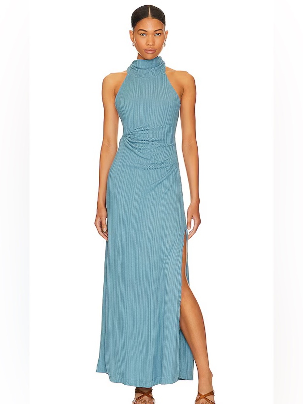 Free People Athea Rib Knit Maxi Dress in Ancient Turquoise NWT $128 XS